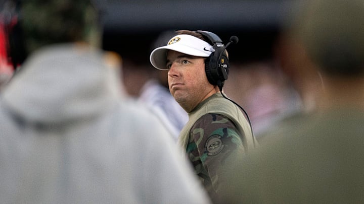 Missouri head coach Eli Drinkwitz during the NCAA college football game against Tennessee on Saturday, November 11, 2023 in Columbia, MO.