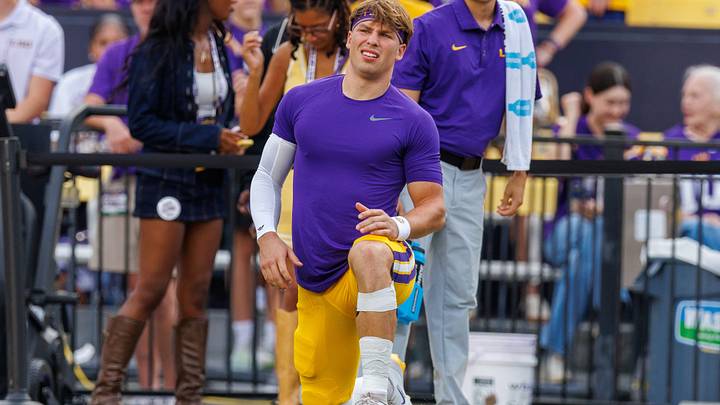 Oct 3, 2026; Baton Rouge, Louisiana, USA; LSU Tigers quarterback Sam Leavitt (10) during warm ups before the game against McNeese Cowboys at Tiger Stadium. Mandatory Credit: Stephen Lew-Imagn Images Oct 3, 2026; Baton Rouge, Louisiana, USA; LSU Tigers quarterback Sam Leavitt (10) during warm ups before the game against McNeese Cowboys at Tiger Stadium. Mandatory Credit: Stephen Lew-Imagn Images