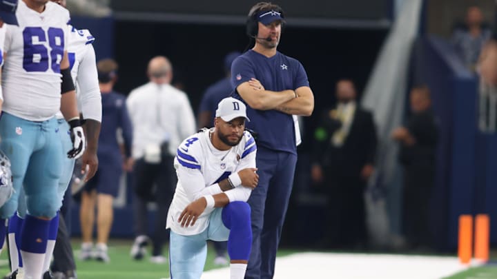 Dak Prescott celebrated head coach Brian Schottenheimer earning his first career win. Dak Prescott celebrated head coach Brian Schottenheimer earning his first career win.