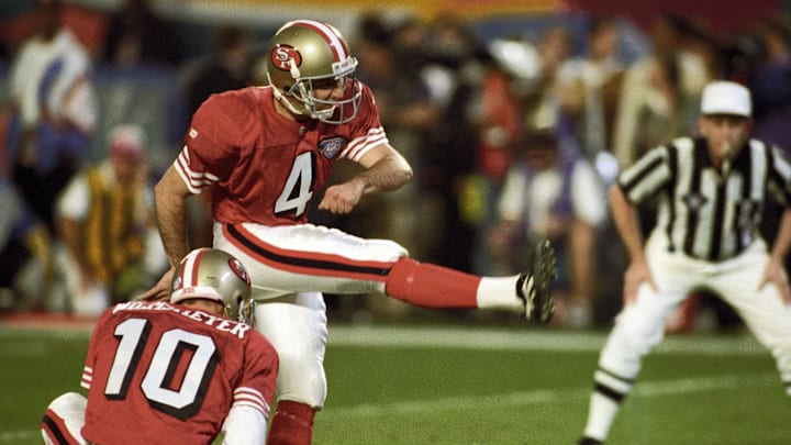 Doug Brien kicking for the 49ers in 1995 Super Bowl