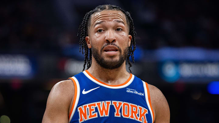 Nov 10, 2024; Indianapolis, Indiana, USA;  New York Knicks guard Jalen Brunson (11) in the first half against the Indiana Pacers at Gainbridge Fieldhouse. Mandatory Credit: Trevor Ruszkowski-Imagn Images
