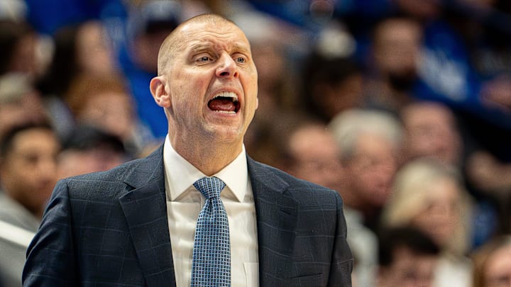 Kentucky head coach Mark Pope instructed his team as the Wildcats faced off against the Brown Bears at Rupp Arena on New Year's Eve, Tuesday, Dec. 31, 2024.