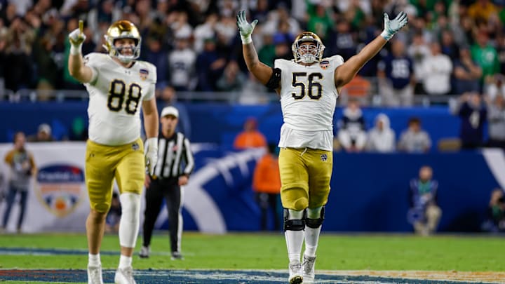 Notre Dame offensive lineman Charles Jagusah, right, was supposedly out for the season after a preseason injury, but has returned during the playoff.