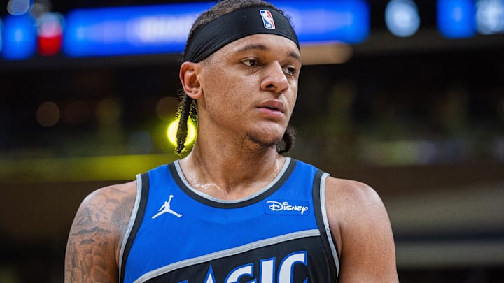 Dec 31, 2025; Indianapolis, Indiana, USA;  Orlando Magic forward Paolo Banchero (5) in the first half against the Indiana Pacers at Gainbridge Fieldhouse. Mandatory Credit: Trevor Ruszkowski-Imagn Images