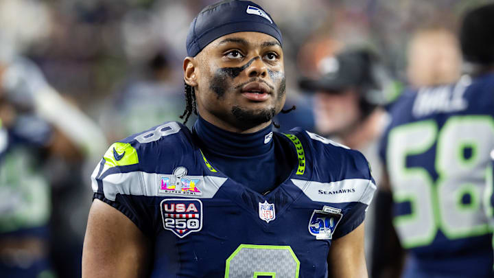 Feb 8, 2026; Santa Clara, CA, USA; Seattle Seahawks safety Coby Bryant (8) against the New England Patriots during Super Bowl LX at Levi's Stadium.