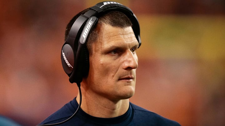 Nov 19, 2017; Denver, CO, USA; Denver Broncos special teams coordinator Brock Olivo in the third quarter against the Cincinnati Bengals at Sports Authority Field at Mile High. Mandatory Credit: Isaiah J. Downing-Imagn Images