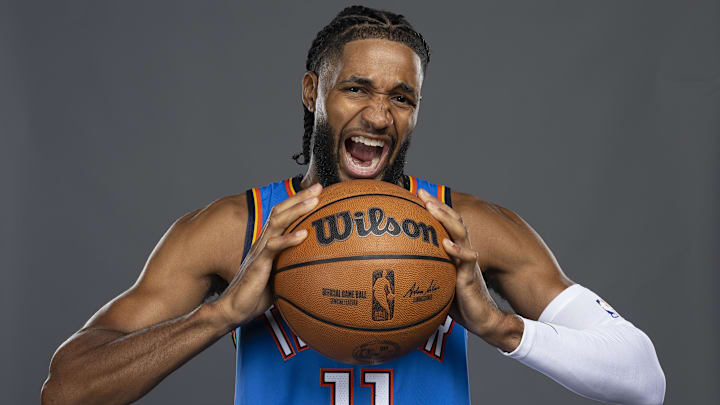 Sep 29, 2025; Oklahoma City, OK, USA; Oklahoma City Thunder guard Isaiah Joe (11) poses for a photo during the 2025 Oklahoma City Thunder media day at Paycom Center. Mandatory Credit: Alonzo Adams-Imagn Images Sep 29, 2025; Oklahoma City, OK, USA; Oklahoma City Thunder guard Isaiah Joe (11) poses for a photo during the 2025 Oklahoma City Thunder media day at Paycom Center. Mandatory Credit: Alonzo Adams-Imagn Images