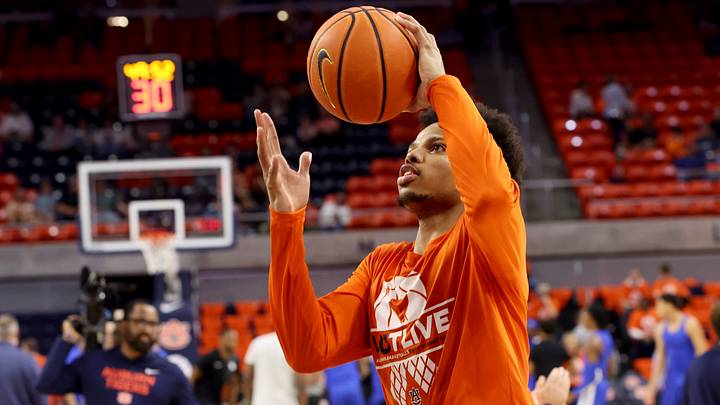 Feb 21, 2026; Auburn, Alabama, USA; Auburn Tigers guard Keyshawn Hall (7) warms up before the game against the Kentucky Wildcats at Neville Arena. Mandatory Credit: John Reed-Imagn Images Feb 21, 2026; Auburn, Alabama, USA; Auburn Tigers guard Keyshawn Hall (7) warms up before the game against the Kentucky Wildcats at Neville Arena. Mandatory Credit: John Reed-Imagn Images
