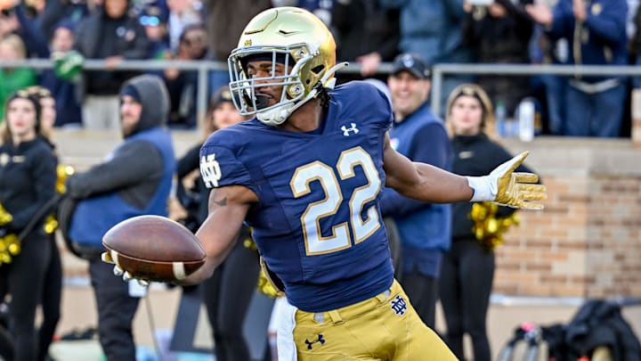 Notre Dame Fighting Irish running back Devyn Ford catches a pass for a touchdown in the first quarter against the Wake Forest Demon Deacons at Notre Dame Stadium. Notre Dame Fighting Irish running back Devyn Ford catches a pass for a touchdown in the first quarter against the Wake Forest Demon Deacons at Notre Dame Stadium.