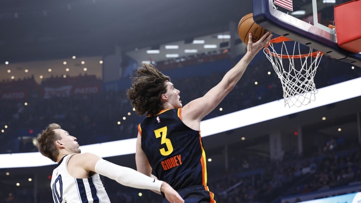 Mar 10, 2024; Oklahoma City, Oklahoma, USA; Oklahoma City Thunder guard Josh Giddey (3) goes for a