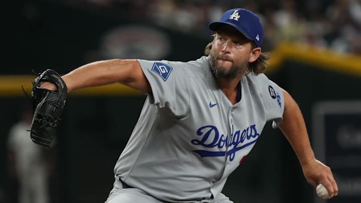 Sep 24, 2025; Phoenix, Arizona, USA; Los Angeles Dodgers pitcher Clayton Kershaw (22) throws against the Arizona Diamondbacks in the ninth inning at Chase Field. Mandatory Credit: Rick Scuteri-Imagn Images Sep 24, 2025; Phoenix, Arizona, USA; Los Angeles Dodgers pitcher Clayton Kershaw (22) throws against the Arizona Diamondbacks in the ninth inning at Chase Field. Mandatory Credit: Rick Scuteri-Imagn Images
