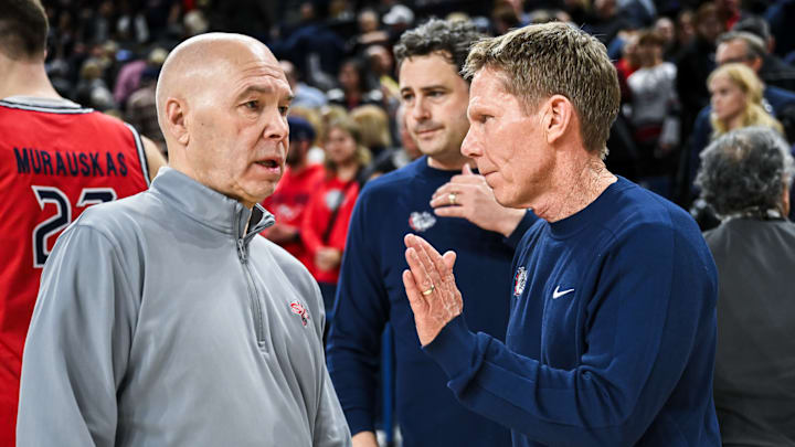 Saint Mary's Gaels head coach Randy Bennett (left) and Gonzaga Bulldogs head coach Mark Few (right).