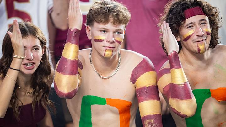 Florida State Seminole fans cheer on the football team as they play the Miami Hurricanes on Saturday, Oct. 4, 2025. Florida State Seminole fans cheer on the football team as they play the Miami Hurricanes on Saturday, Oct. 4, 2025.