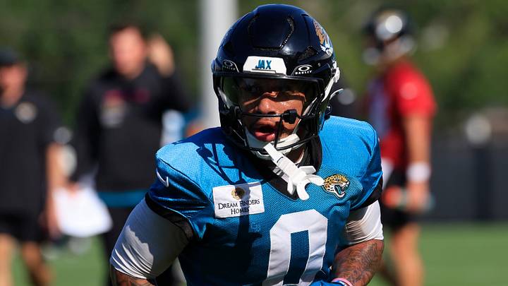 Jacksonville Jaguars wide receiver Michael Wortham (0) runs a route during Day 15 of NFL training camp at the Miller Electric Center on Tuesday, Aug. 18, 2026, in Jacksonville, Fla.