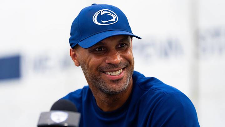 Penn State Nittany Lions defensive coordinator D'Anton Lynn talks to reporters during football media day in Holuba Hall. Penn State Nittany Lions defensive coordinator D'Anton Lynn talks to reporters during football media day in Holuba Hall.
