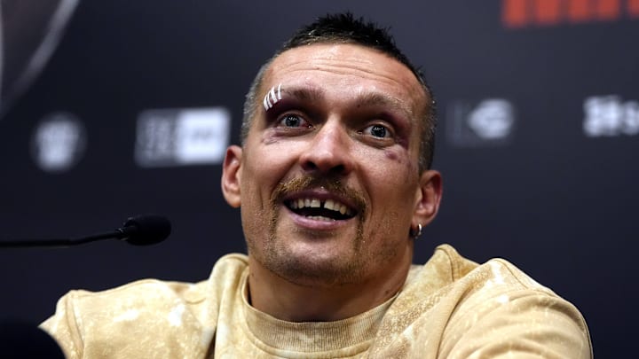 Oleksandr Usyk during a press conference at Kingdom Arena, Riyadh on May 18, 2024.