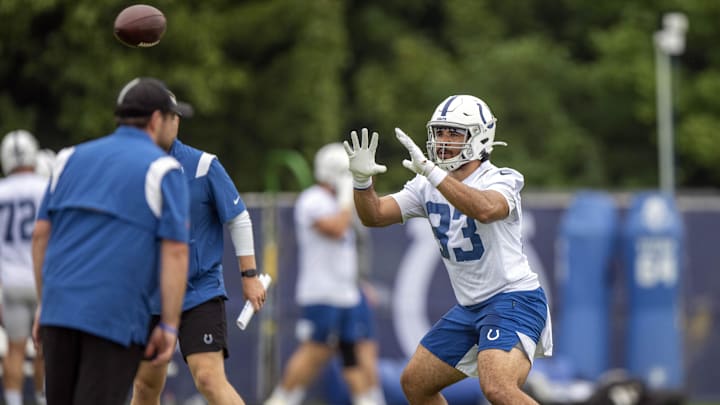 Jul 29, 2021; Westfield, IN, United States; Indianapolis Colts tight end Kylen Granson (83) at Grand
