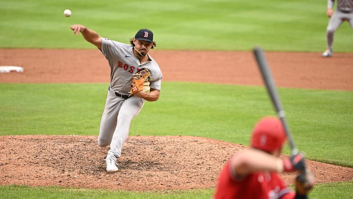 Jul 6, 2025; Washington, District of Columbia, USA; Boston Red Sox starting pitcher Jordan Hicks (46) throws pitch against the Washington Nationals during the ninth inning at Nationals Park. Mandatory Credit: Rafael Suanes-Imagn Images Jul 6, 2025; Washington, District of Columbia, USA; Boston Red Sox starting pitcher Jordan Hicks (46) throws pitch against the Washington Nationals during the ninth inning at Nationals Park. Mandatory Credit: Rafael Suanes-Imagn Images