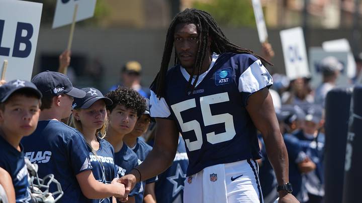 Dallas Cowboys linebacker Jaishawn Barham greets fans at training camp at River Ridge Playing Fields. Dallas Cowboys linebacker Jaishawn Barham greets fans at training camp at River Ridge Playing Fields.