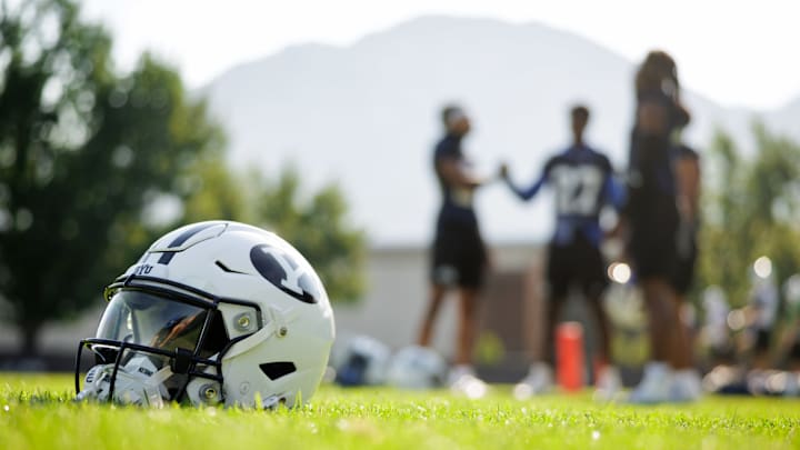 BYU Football helmet at Fall Camp