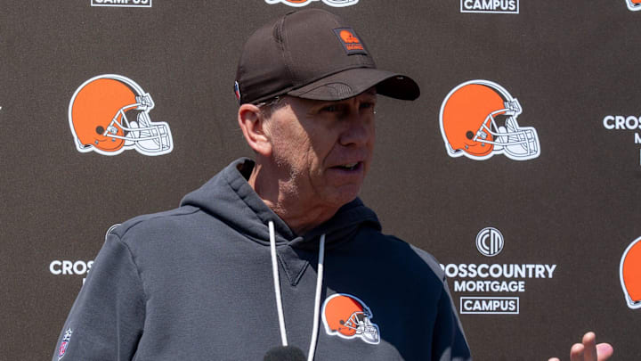 Coach Todd Monken answers media questions at the end of the Browns mini camp in Berea on April 21, 2026. Coach Todd Monken answers media questions at the end of the Browns mini camp in Berea on April 21, 2026.