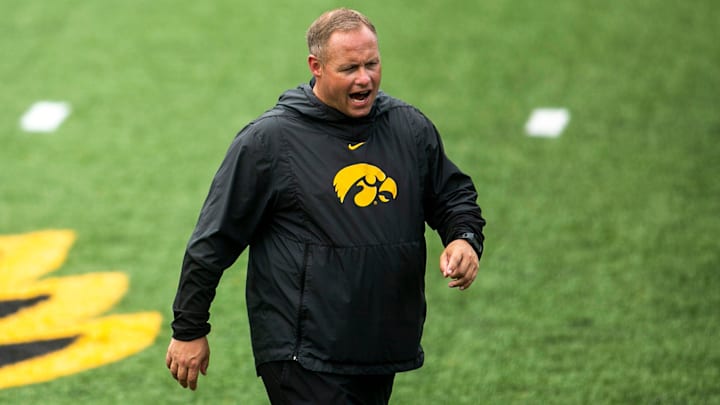 Iowa assistant defensive coordinator and linebackers coach Seth Wallace reacts during the Kids Day at Kinnick NCAA football practice, Saturday, Aug. 13, 2022, at Kinnick Stadium in Iowa City, Iowa.

220813 Ia Kids Day Fb 096 Jpg