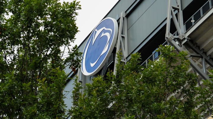 A general view of the Penn State Nittany Lions logo outside of Beaver Stadium. 