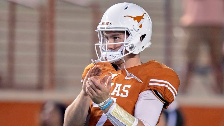 Texas Longhorns quarterback Shane Buechele claps congratulating senior player announcements before the game against the Iowa State Cyclones at Darrell K Royal-Texas Memorial Stadium. Texas Longhorns quarterback Shane Buechele claps congratulating senior player announcements before the game against the Iowa State Cyclones at Darrell K Royal-Texas Memorial Stadium.