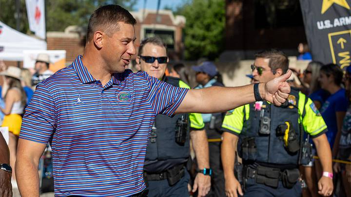 Florida Head Coach Jon Sumrall greats fans as he heads to the locker room during Gator Walk before the Orange and Blue game at Steve Spurrier Field at Ben Hill Griffin Stadium in Gainesville, FL on Saturday, April 11, 2026. [Alan Youngblood/Gainesville Sun]