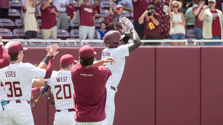 Florida State baseball competes in a first round Tallahassee Regional game against Bethune-Cookman for the NCAA College World Series at Dick Howser Stadium Friday, May 30, 2025.