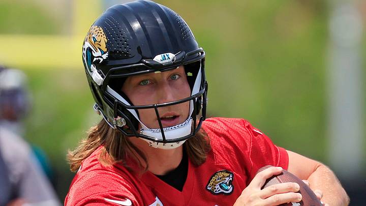 Jacksonville Jaguars quarterback Trevor Lawrence (16) looks to throw next to quarterback John Wolford (18) during the first organized team activity at Miller Electric Center Monday, May 19, 2025 in Jacksonville, Fla. Jacksonville Jaguars quarterback Trevor Lawrence (16) looks to throw next to quarterback John Wolford (18) during the first organized team activity at Miller Electric Center Monday, May 19, 2025 in Jacksonville, Fla.
