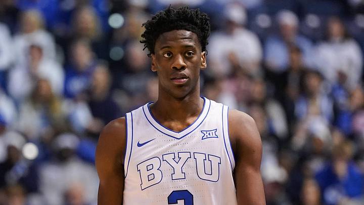 Mar 7, 2026; Provo, Utah, USA; BYU Cougars forward AJ Dybantsa (3) looks on during the first half against the Texas Tech Red Raiders at Marriott Center. Mandatory Credit: Aaron Baker-Imagn Images Mar 7, 2026; Provo, Utah, USA; BYU Cougars forward AJ Dybantsa (3) looks on during the first half against the Texas Tech Red Raiders at Marriott Center. Mandatory Credit: Aaron Baker-Imagn Images