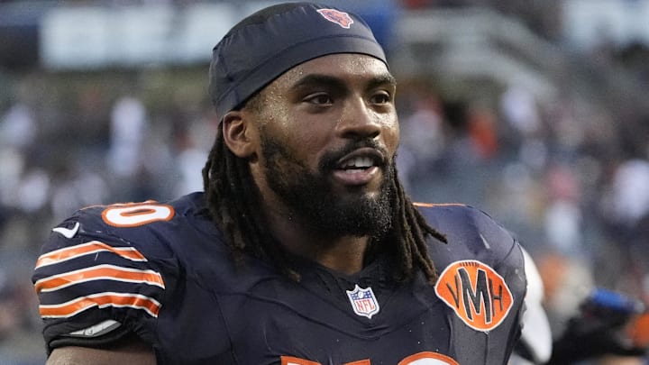 Sep 21, 2025; Chicago, Illinois, USA; Chicago Bears offensive tackle Braxton Jones (70) after the game against the Dallas Cowboys at Soldier Field. Sep 21, 2025; Chicago, Illinois, USA; Chicago Bears offensive tackle Braxton Jones (70) after the game against the Dallas Cowboys at Soldier Field.