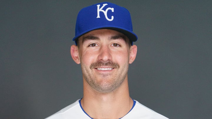 Feb 19, 2026; Surprise, AZ, USA; Kansas City Royals pitcher Mason Black (47) poses for a photo for MLB media day at Surprise Stadium. Mandatory Credit: Allan Henry-Imagn Images