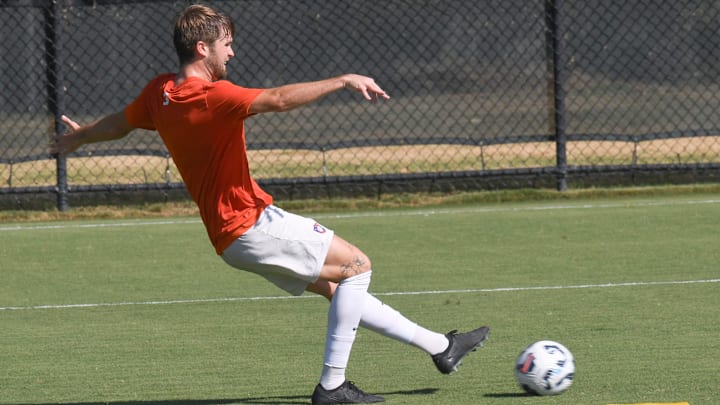 Clemson University defender Adam Lundergard (3) at a practice at the soccer practice facility in Clemson, S.C. Tuesday, August 20, 2024.