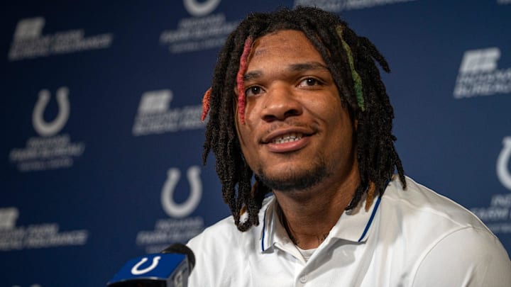 Indianapolis Colts Quarterback Anthony Richardson speaks to the media Thursday, Jan. 11, 2024 at the