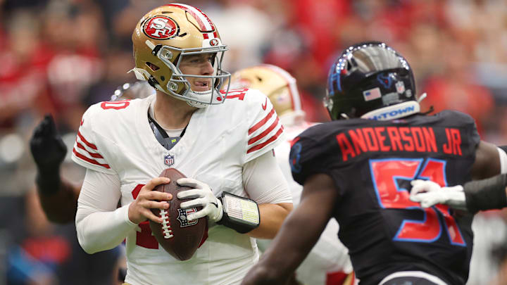 Houston Texans star Will Anderson Jr. gets after 49ers quarterback Mac Jones  Houston Texans star Will Anderson Jr. gets after 49ers quarterback Mac Jones