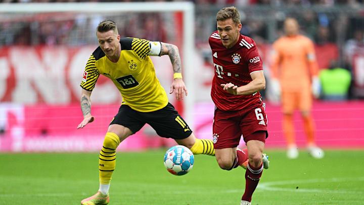 BVB-Kapitän Marco Reus (l.) im Duell mit Joshua Kimmich