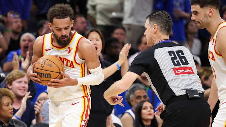 Apr 15, 2025; Orlando, Florida, USA; Atlanta Hawks guard Trae Young (11) reacts after receiving a second technical foul and ejection against the Orlando Magic in the fourth quarter at Kia Center. Mandatory Credit: Nathan Ray Seebeck-Imagn Images Apr 15, 2025; Orlando, Florida, USA; Atlanta Hawks guard Trae Young (11) reacts after receiving a second technical foul and ejection against the Orlando Magic in the fourth quarter at Kia Center. Mandatory Credit: Nathan Ray Seebeck-Imagn Images