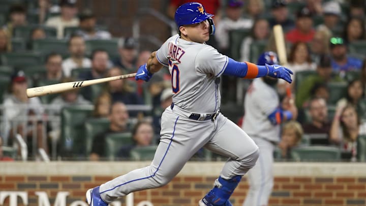 Sep 30, 2022; Atlanta, Georgia, USA; New York Mets designated hitter Francisco Alvarez (50) grounds