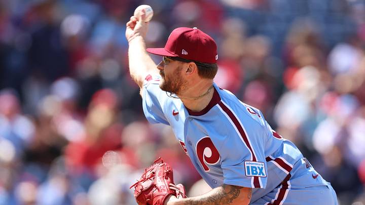 Apr 30, 2026; Philadelphia, Pennsylvania, USA; Philadelphia Phillies pitcher Chase Shugart (55) throws a pitch during the ninth inning against the San Francisco Giants at Citizens Bank Park. Mandatory Credit: Bill Streicher-Imagn Images