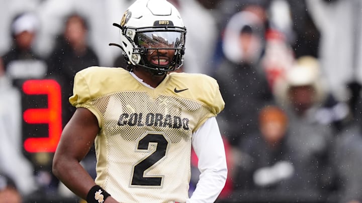 Apr 27, 2024; Boulder, CO, USA; Colorado Buffaloes quarterback Shedeur Sanders (2) during a spring