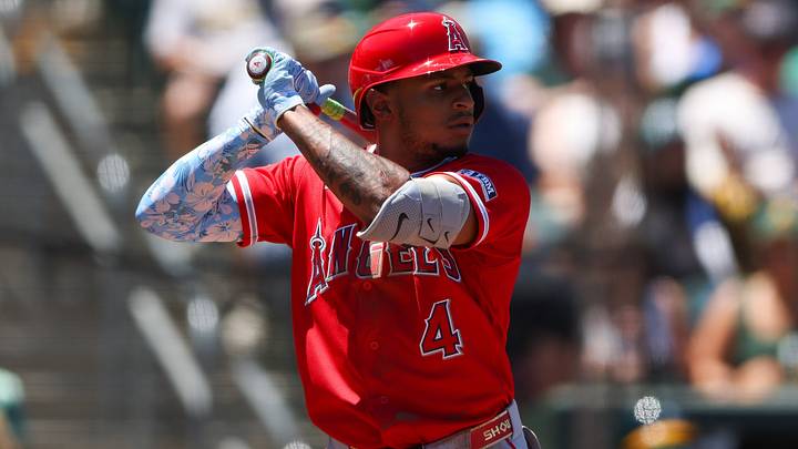 Jun 21, 2026; West Sacramento, California, USA; Los Angeles Angels second baseman Christian Moore (4) bats during the fourth inning against the Athletics at Sutter Health Park. Mandatory Credit: Scott Marshall-Imagn Images Jun 21, 2026; West Sacramento, California, USA; Los Angeles Angels second baseman Christian Moore (4) bats during the fourth inning against the Athletics at Sutter Health Park. Mandatory Credit: Scott Marshall-Imagn Images