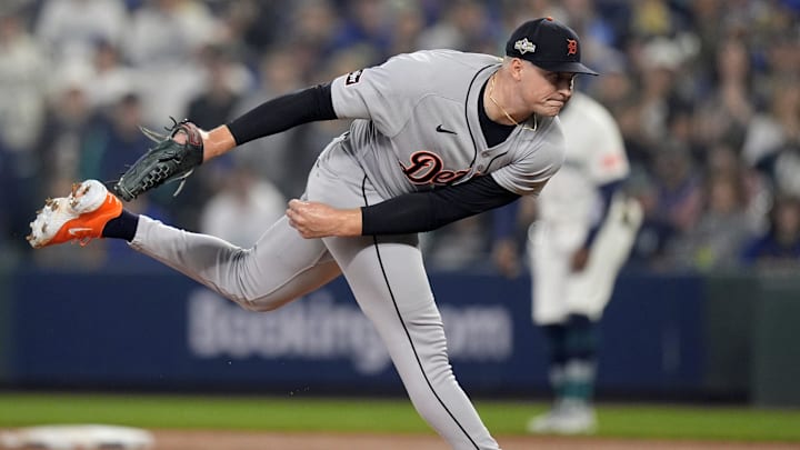Tigers pitcher Tarik Skubal throws against Mariners during the first inning of ALDS Game 5 at T-Mobile Park in Seattle on Friday, Oct. 10, 2025. Tigers pitcher Tarik Skubal throws against Mariners during the first inning of ALDS Game 5 at T-Mobile Park in Seattle on Friday, Oct. 10, 2025.