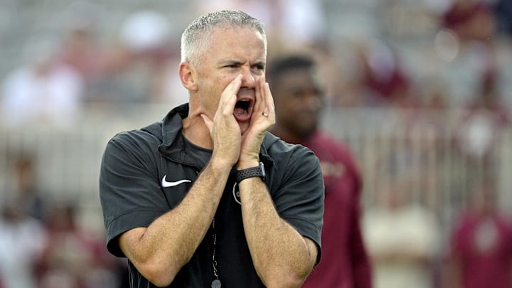 Sep 2, 2024; Tallahassee, Florida, USA; Florida State Seminoles head coach Mike Norvell before the game against the Boston College Eagles at Doak S. Campbell Stadium. Mandatory Credit: Melina Myers-Imagn Images Sep 2, 2024; Tallahassee, Florida, USA; Florida State Seminoles head coach Mike Norvell before the game against the Boston College Eagles at Doak S. Campbell Stadium. Mandatory Credit: Melina Myers-Imagn Images