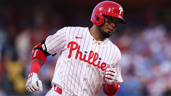 Aug 5, 2026; Philadelphia, Pennsylvania, USA; Philadelphia Phillies second baseman Luis Arraez (4) runs the bases on a home run during the second inning against the Washington Nationals at Citizens Bank Park. Mandatory Credit: Bill Streicher-Imagn Images Aug 5, 2026; Philadelphia, Pennsylvania, USA; Philadelphia Phillies second baseman Luis Arraez (4) runs the bases on a home run during the second inning against the Washington Nationals at Citizens Bank Park. Mandatory Credit: Bill Streicher-Imagn Images