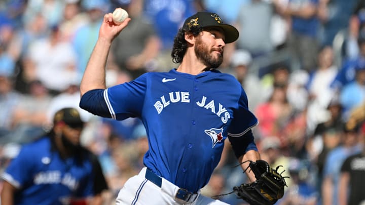 May 19, 2024; Toronto, Ontario, CAN;  Toronto Blue Jays relief pitcher Jordan Romano (68) delivers a pitch against the Tampa Bay Rays in the ninth inning at Rogers Centre