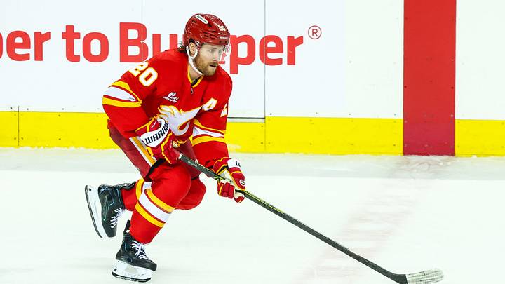Apr 12, 2026; Calgary, Alberta, CAN; Calgary Flames left wing Blake Coleman (20) skates with the puck against the Utah Mammoth during the second period at Scotiabank Saddledome. Mandatory Credit: Sergei Belski-Imagn Images Apr 12, 2026; Calgary, Alberta, CAN; Calgary Flames left wing Blake Coleman (20) skates with the puck against the Utah Mammoth during the second period at Scotiabank Saddledome. Mandatory Credit: Sergei Belski-Imagn Images