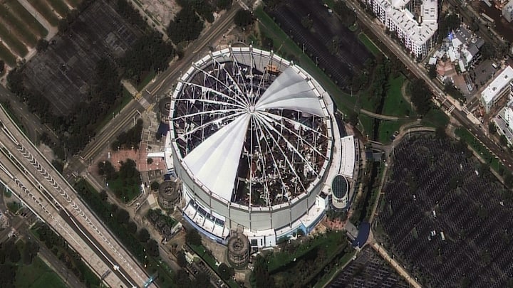 Satellite imagery of Tropicana Field on Oct. 10, 2024. Satellite imagery of Tropicana Field on Oct. 10, 2024.