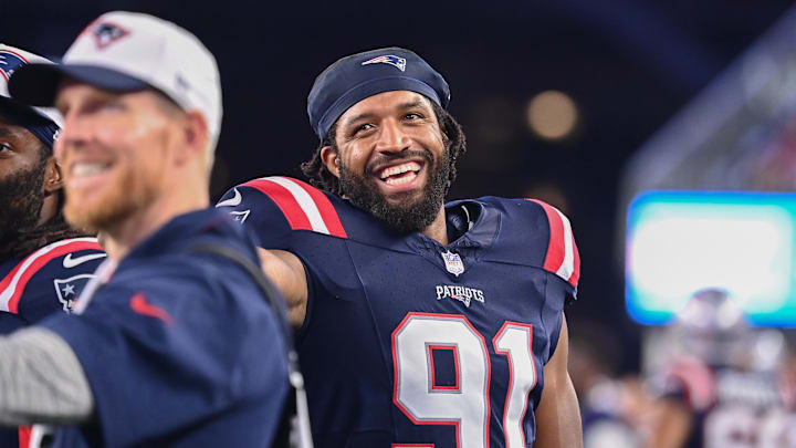 New England Patriots defensive end Deatrich Wise Jr. smiles on the sideline during the preseason. New England Patriots defensive end Deatrich Wise Jr. smiles on the sideline during the preseason.